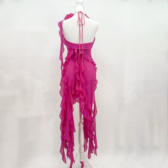 Fanci Club Dress Pink Garden of Eden Mini Ruffle Flower Halter Small - Picture 10 of 10